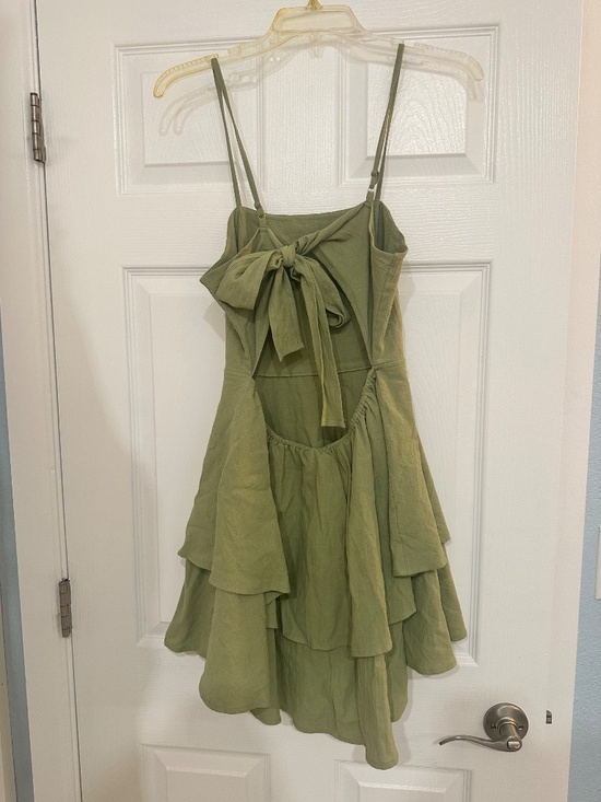 Halara Backless Adjustable Strap Tie Back Tiered Ruffle Flowy Slip Mini Dress - Picture 4 of 4